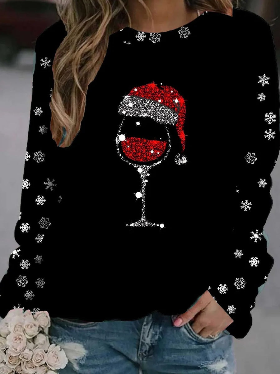 Γυναικεία Retro Χριστουγεννιάτικη τέχνη Εκτύπωση Καθαρό Φούτεργο