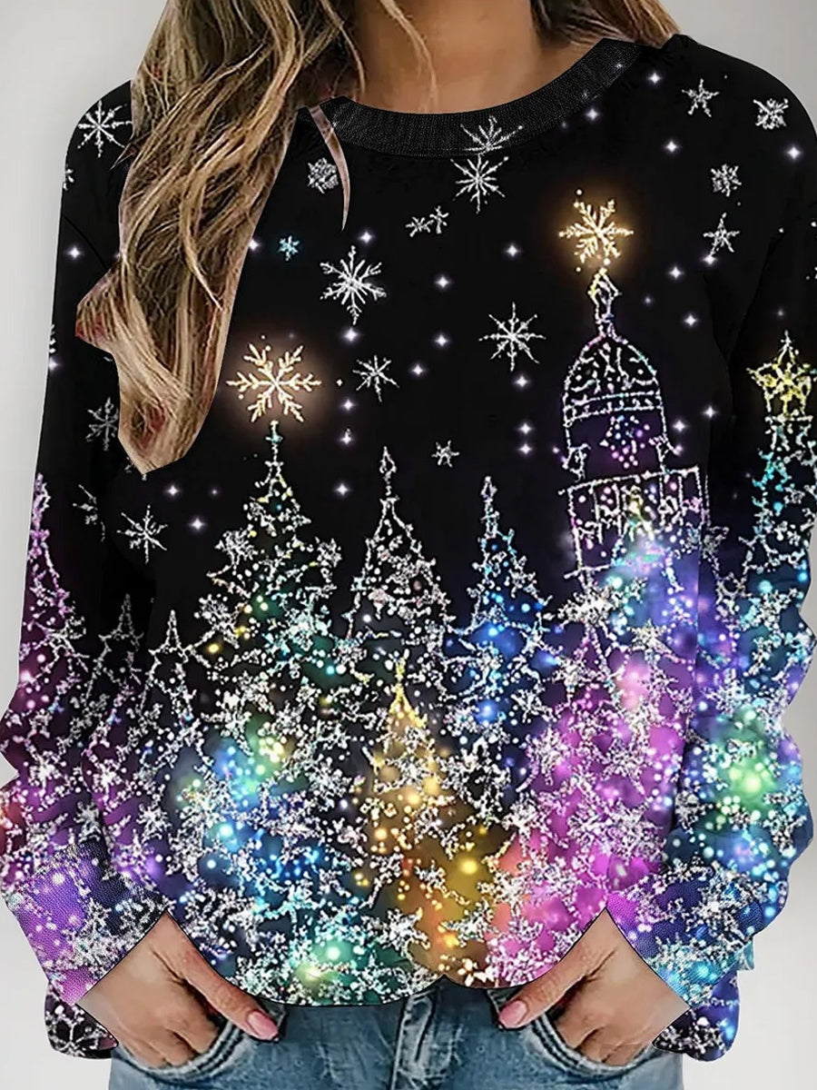 Γυναικεία Retro Χριστουγεννιάτικη τέχνη Εκτύπωση Καθαρό Φούτεργο