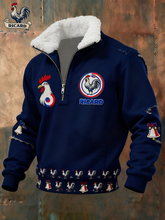 Ανδρικά Vintage γαλλική σημαία Ricard Casual Zip-Up γούνα κολάρο