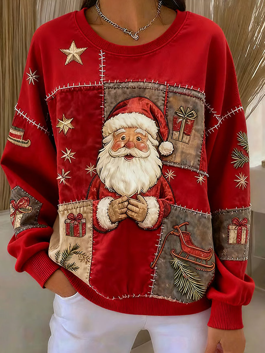 Γυναικεία Retro Χριστουγεννιάτικη τέχνη Εκτύπωση Καθαρό Φούτεργο