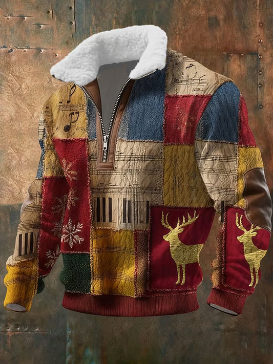 Ανδρικά Retro Χριστουγεννιάτικη τέχνη Εκτύπωση Casual φερμουάρ γούνας κολάρο