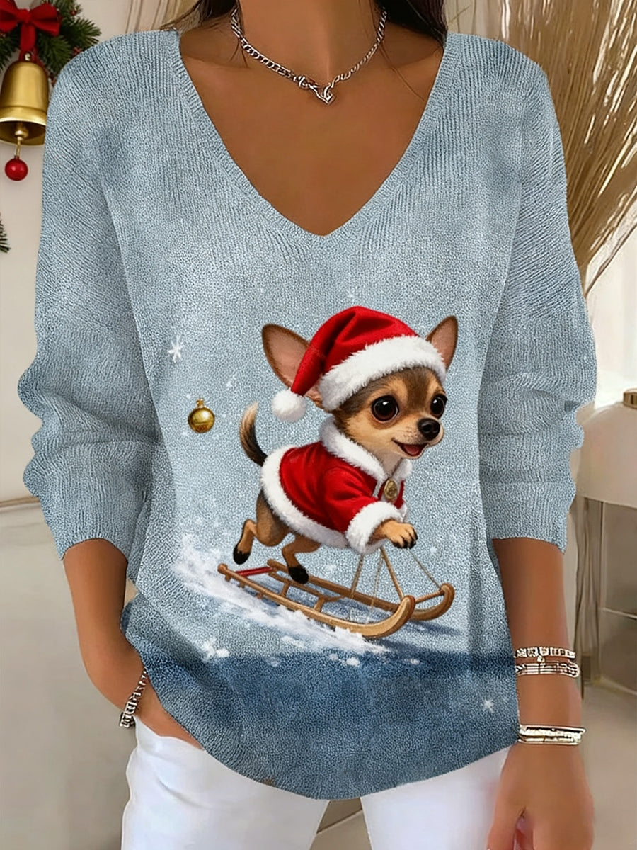 Γυναικείο Vintage Χριστουγεννιάτικο Ζώο εκτύπωση Casual μακριά μανίκι κορυφαίο