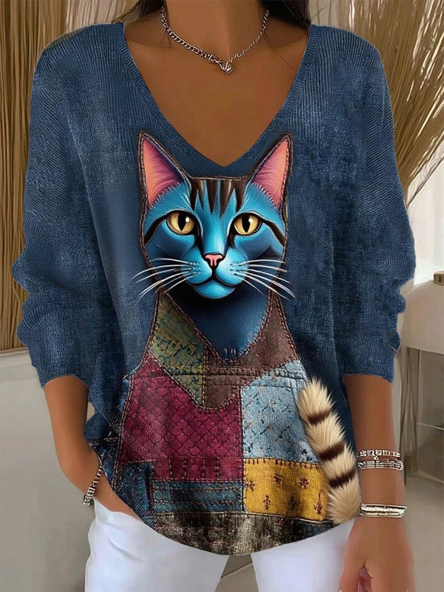 Γυναικείο Retro ζώο εκτύπωση Καθαρό μακριά μανίκι πάνω απ'τον