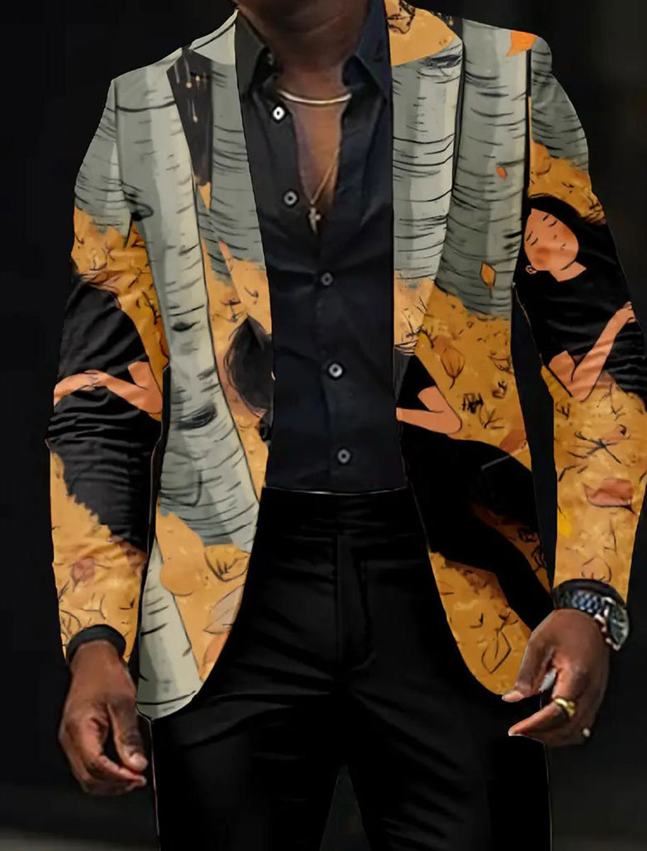 Ανδρικά Retro Τέχνη Εκτύπωση Casual Blazer εκτύπωσης