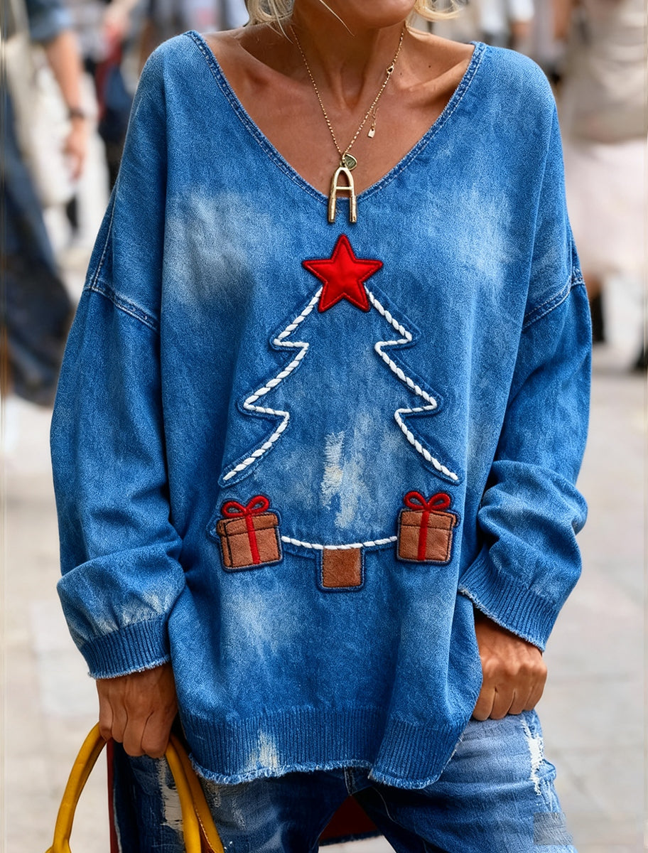 Γυναικείο Vintage Χριστούγεννα Τέχνη Εκτύπωση Άνετο πλεκτό κορυφή