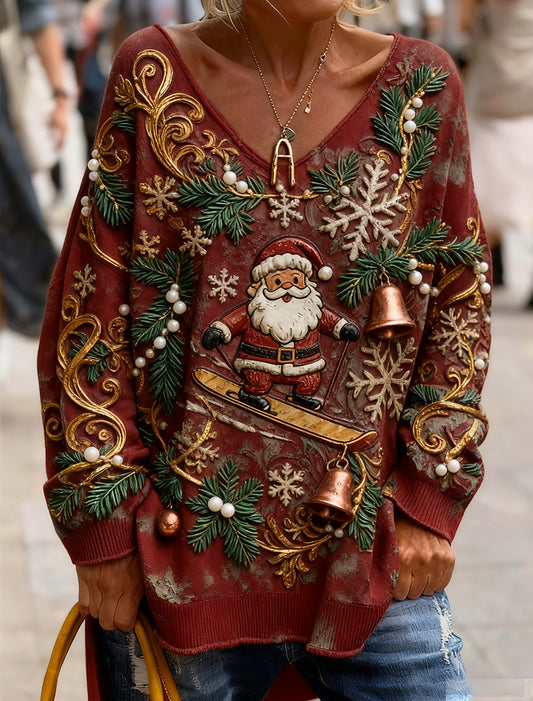 Γυναικείο Vintage Χριστούγεννα Τέχνη Εκτύπωση Άνετο πλεκτό κορυφή