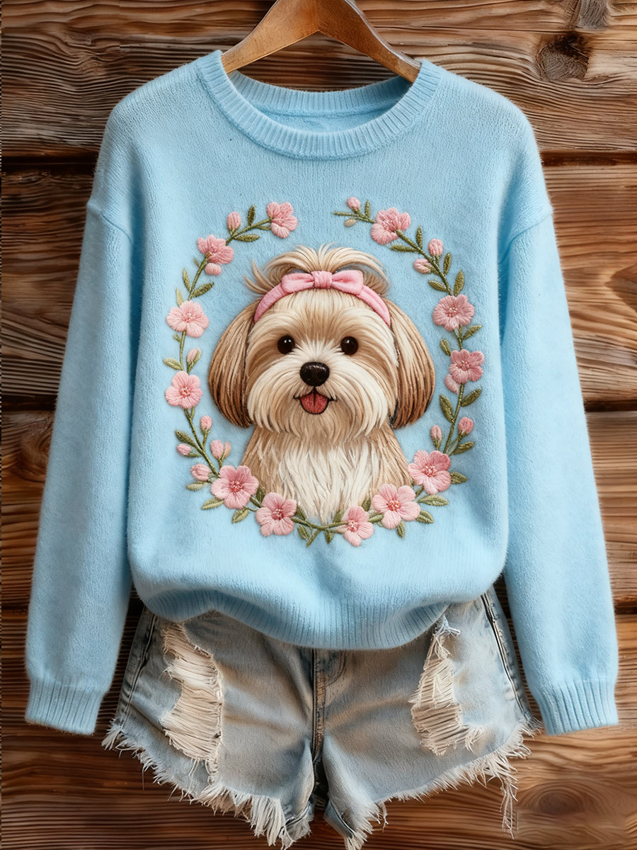 Γυναικείο Vintage Art ζώο Εκτύπωση Άνετο πλεκτό πουλόβερ πουλόβερ