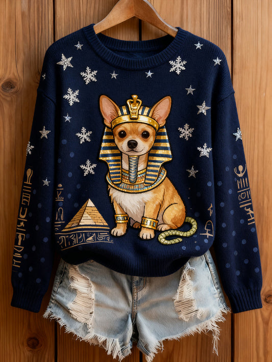 Γυναικείο Vintage Art ζώο Εκτύπωση Άνετο πλεκτό πουλόβερ πουλόβερ