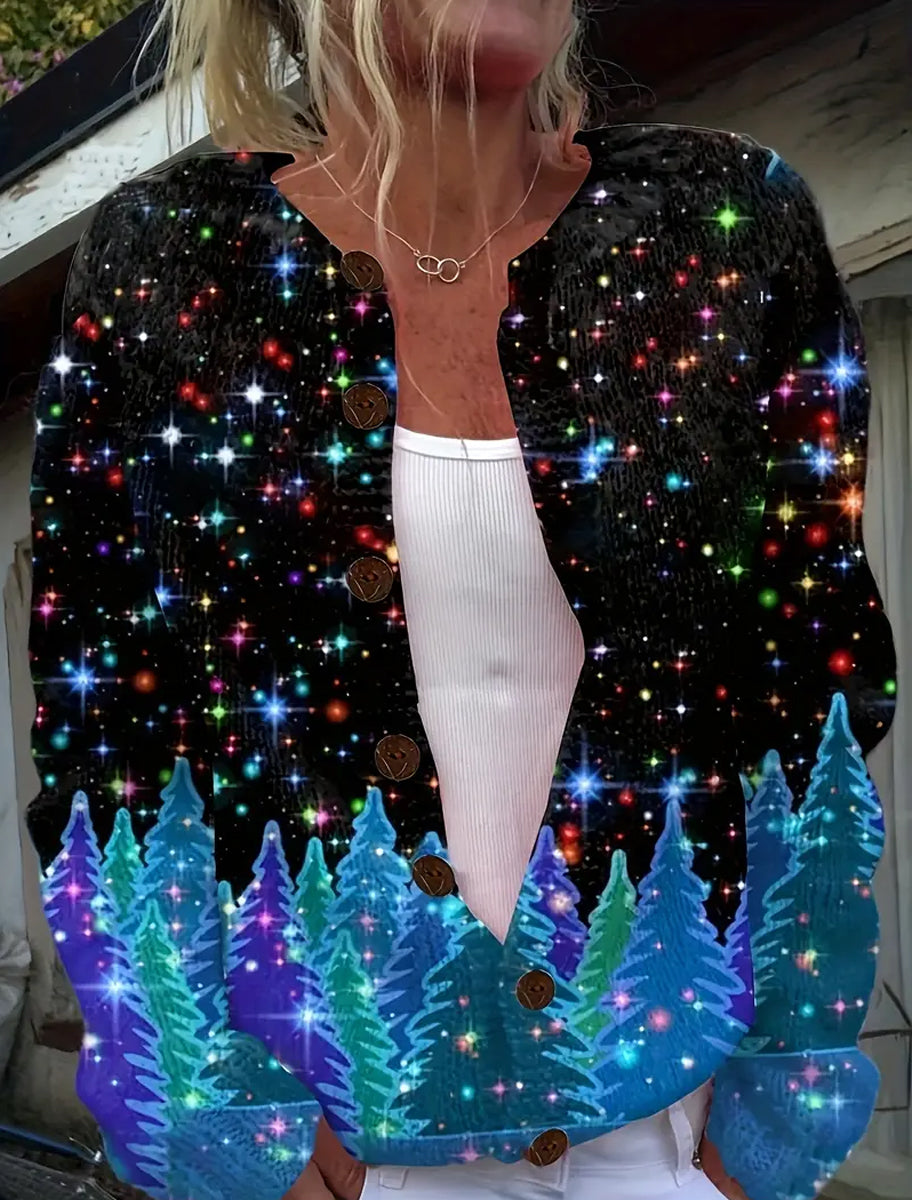 Γυναικείο Vintage Χριστουγεννιάτικο Τέχνη Εκτύπωση Άνετο πουλόβερ ζακέτας