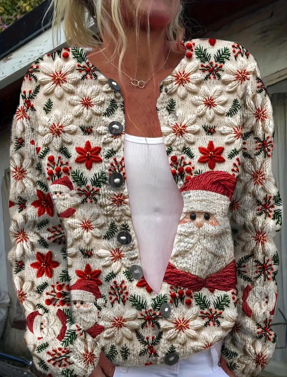 Γυναικείο Vintage Χριστουγεννιάτικο Τέχνη Εκτύπωση Άνετο πουλόβερ ζακέτας