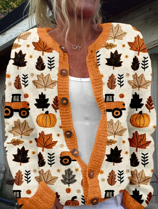 Γυναικείο Vintage Φθινόπωρο τέχνη Εκτύπωση άνετο πουλόβερ ζακέτα