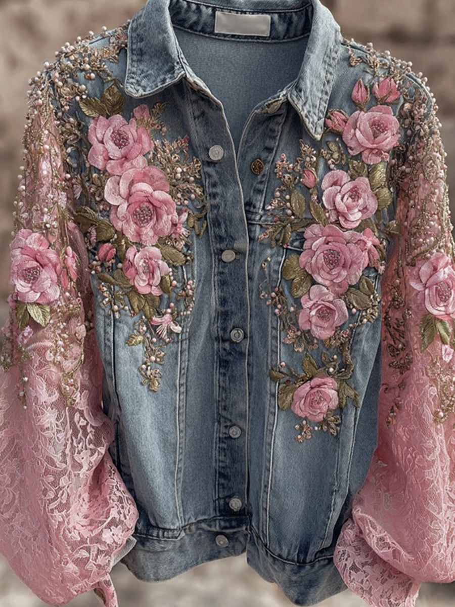 Γυναικεία ανθοπωλεία τέχνης Denim σακάκι γυναικών