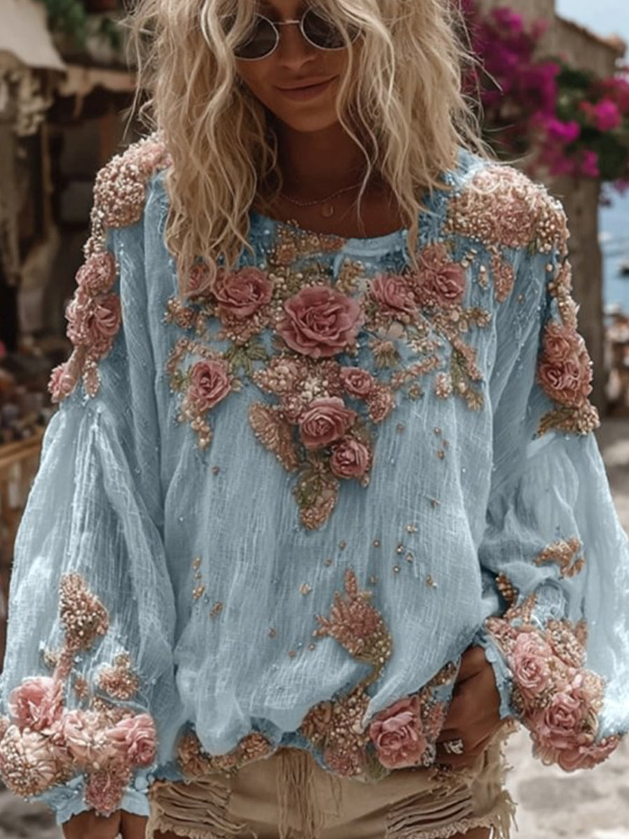 Γυναικείο Vintage Floral εκτύπωση Casual χαλαρή κορυφαίο