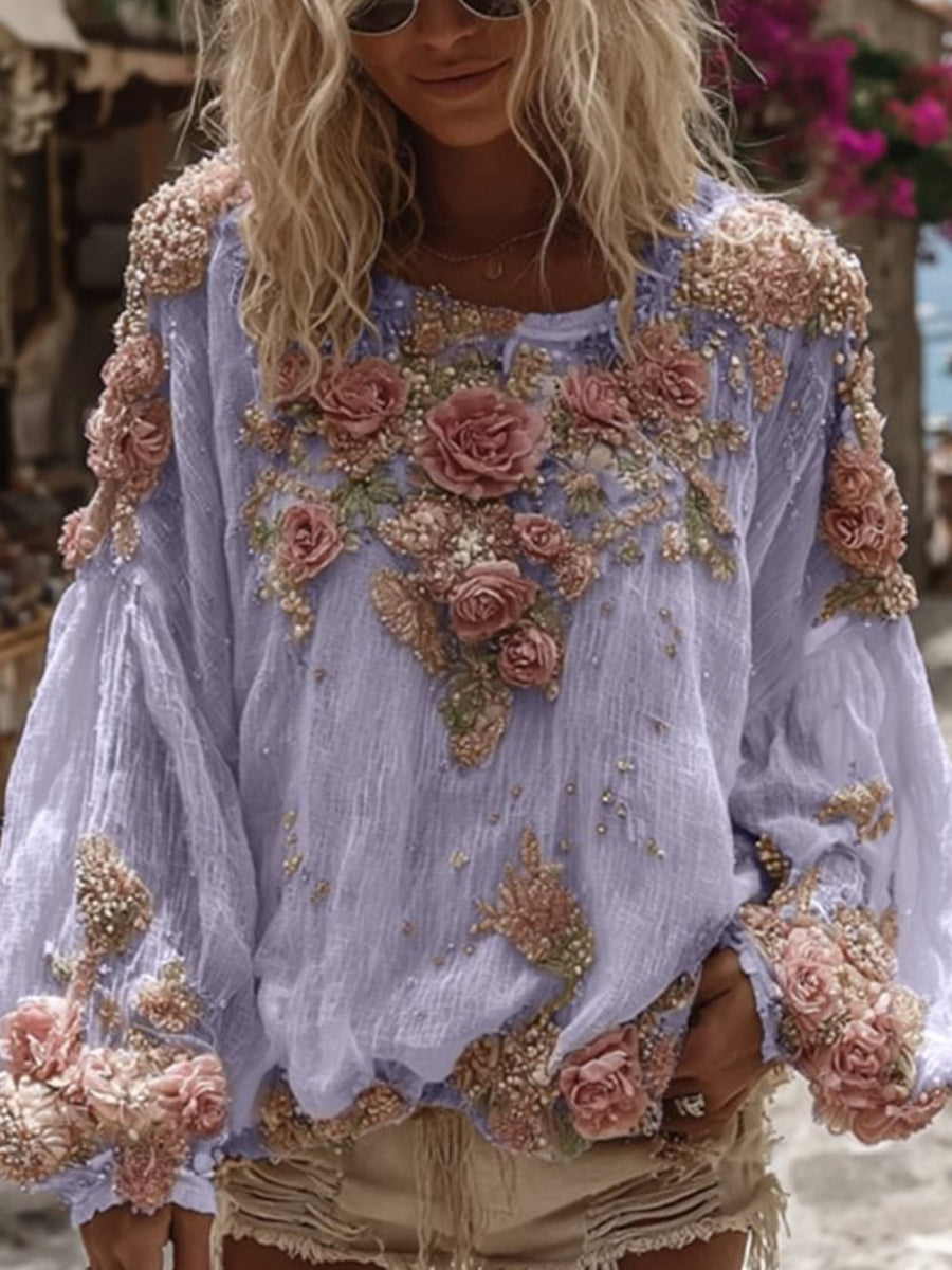 Γυναικείο Vintage Floral εκτύπωση Casual χαλαρή κορυφαίο