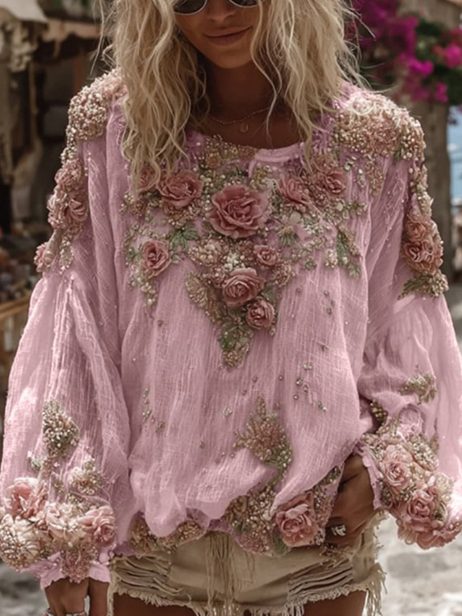 Γυναικείο Vintage Floral εκτύπωση Casual χαλαρή κορυφαίο
