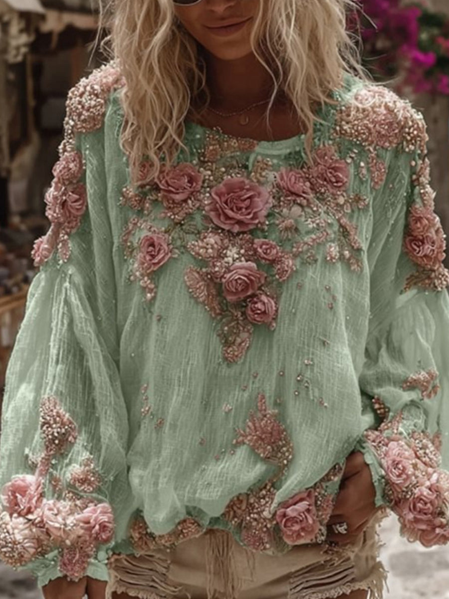 Γυναικείο Vintage Floral εκτύπωση Casual χαλαρή κορυφαίο