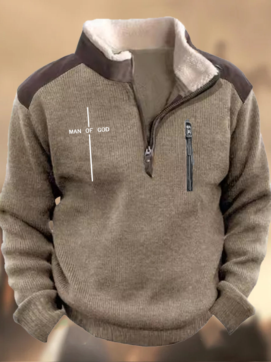 Ανδρών Retro Πίστη Εκτύπωση Henley Stand κολάρο Καθαρή φερμουάρ αθλητικά μπούτισμα