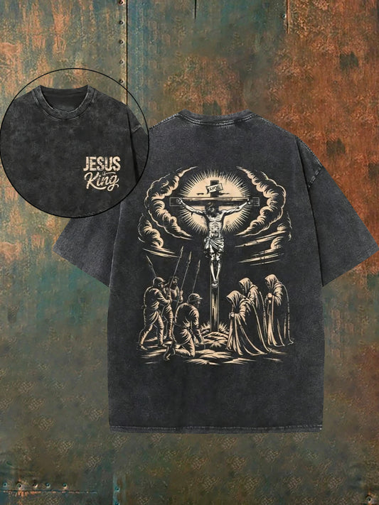 Ανδρικά Vintage θλιβερή Χριστιανική πλένεται Καθαρό T-Shirt