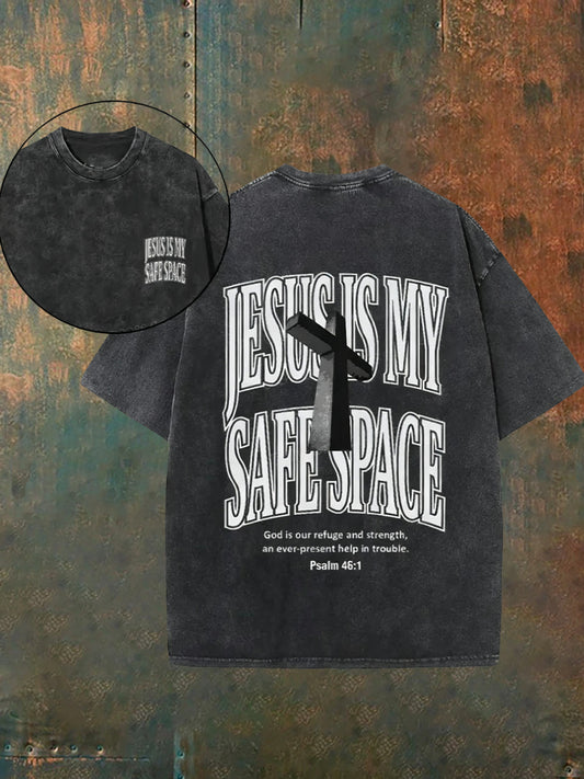 Ανδρικά Vintage θλιβερή Χριστιανική πλένεται Καθαρό T-Shirt