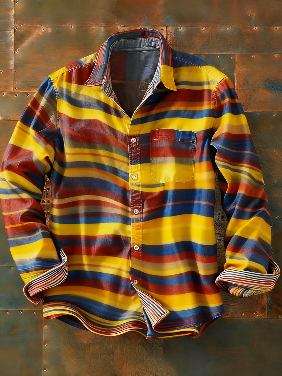 Ανδρικά Retro Αφηρημένη Τέχνη Εκτύπωση περίπτωση μακριά μανίκι πουκάμιση