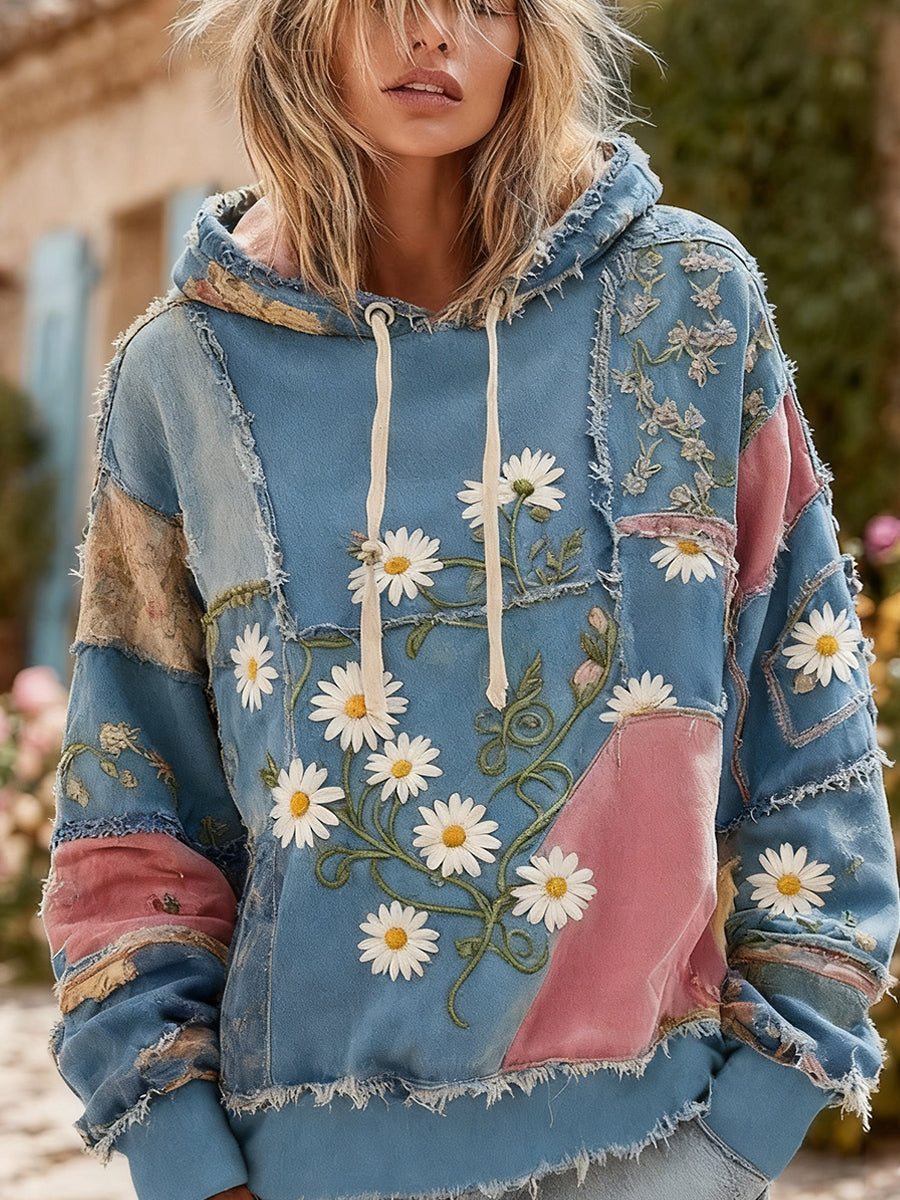 Women's Vintage Floral Print Comfort Hooded Sweatshirt