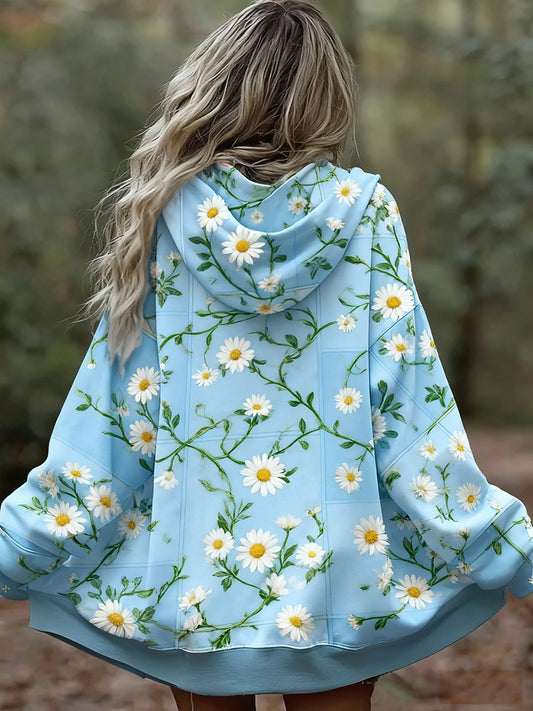 Women's Vintage Floral Patchwork Art Print Comfortable Casual Hoodie