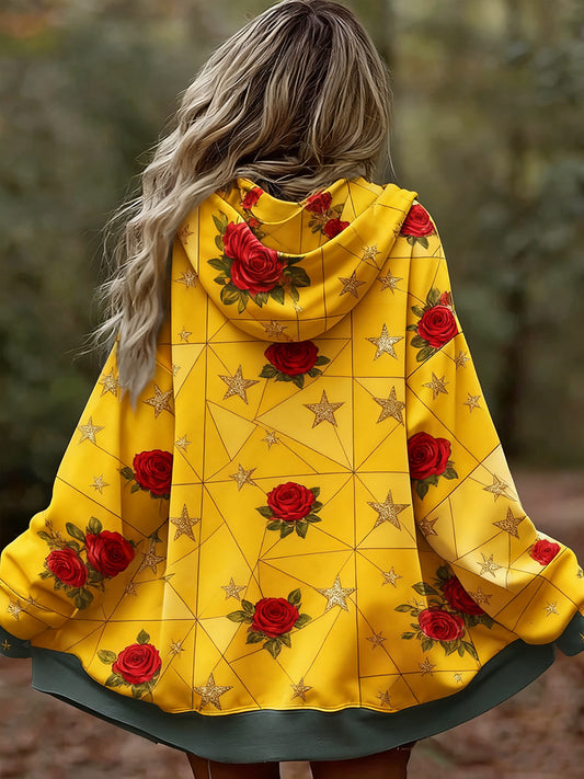 Women's Vintage Floral Patchwork Art Print Comfortable Casual Hoodie