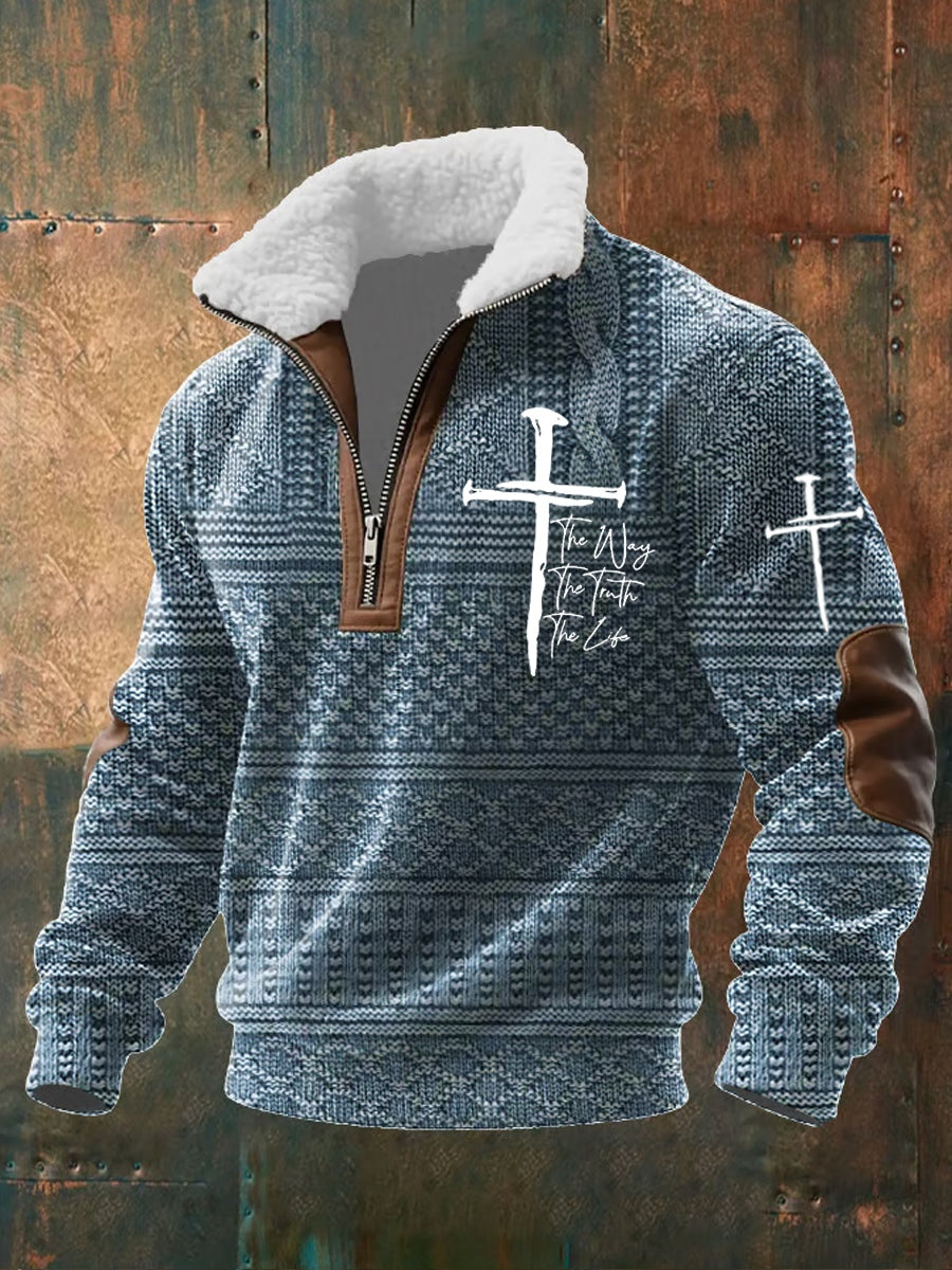 Ανδρικό φούτερ Vintage Art Faith Casual με γούνινο γιακά