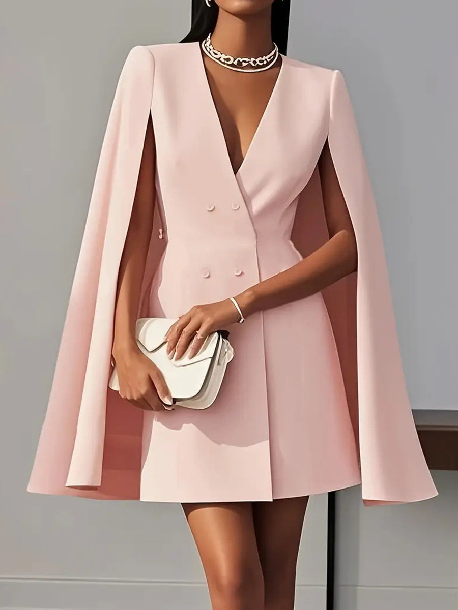 Γυναικείο Retro διπλό σπασμένο ακρωτήριο στερεό χρώμα φόρεμα φόρεμα χρώμας