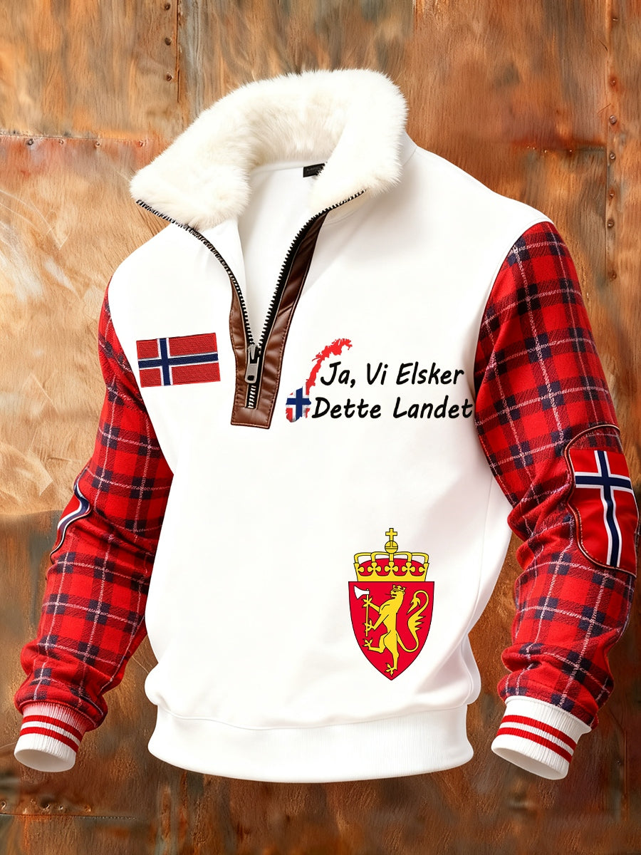 Ανδρική Νορβηγική τέχνη εκτύπωση περιστασιακό γούνινο κολάρο