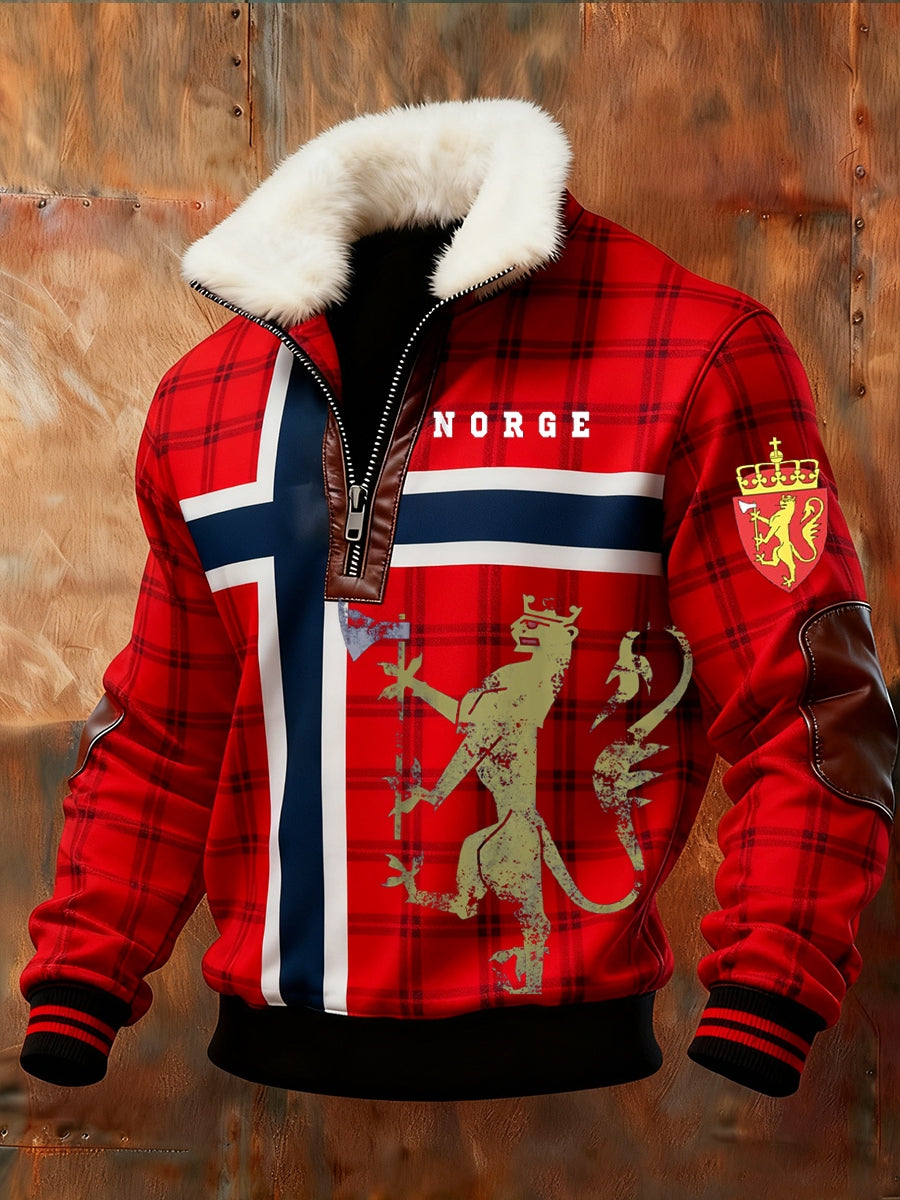 Ανδρική Νορβηγική τέχνη εκτύπωση περιστασιακό γούνινο κολάρο