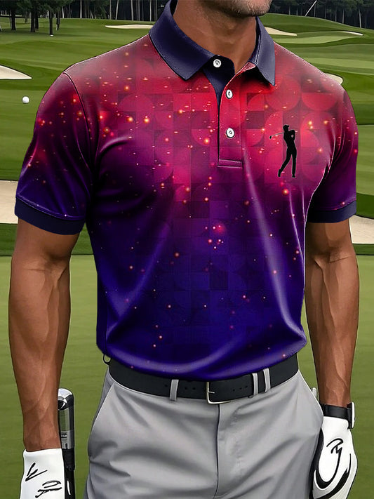 Ανδρών Retro Gradient πολύχρωμο γεωμετρικό εκτύπωμα Casual Business Polo πουκάμιση