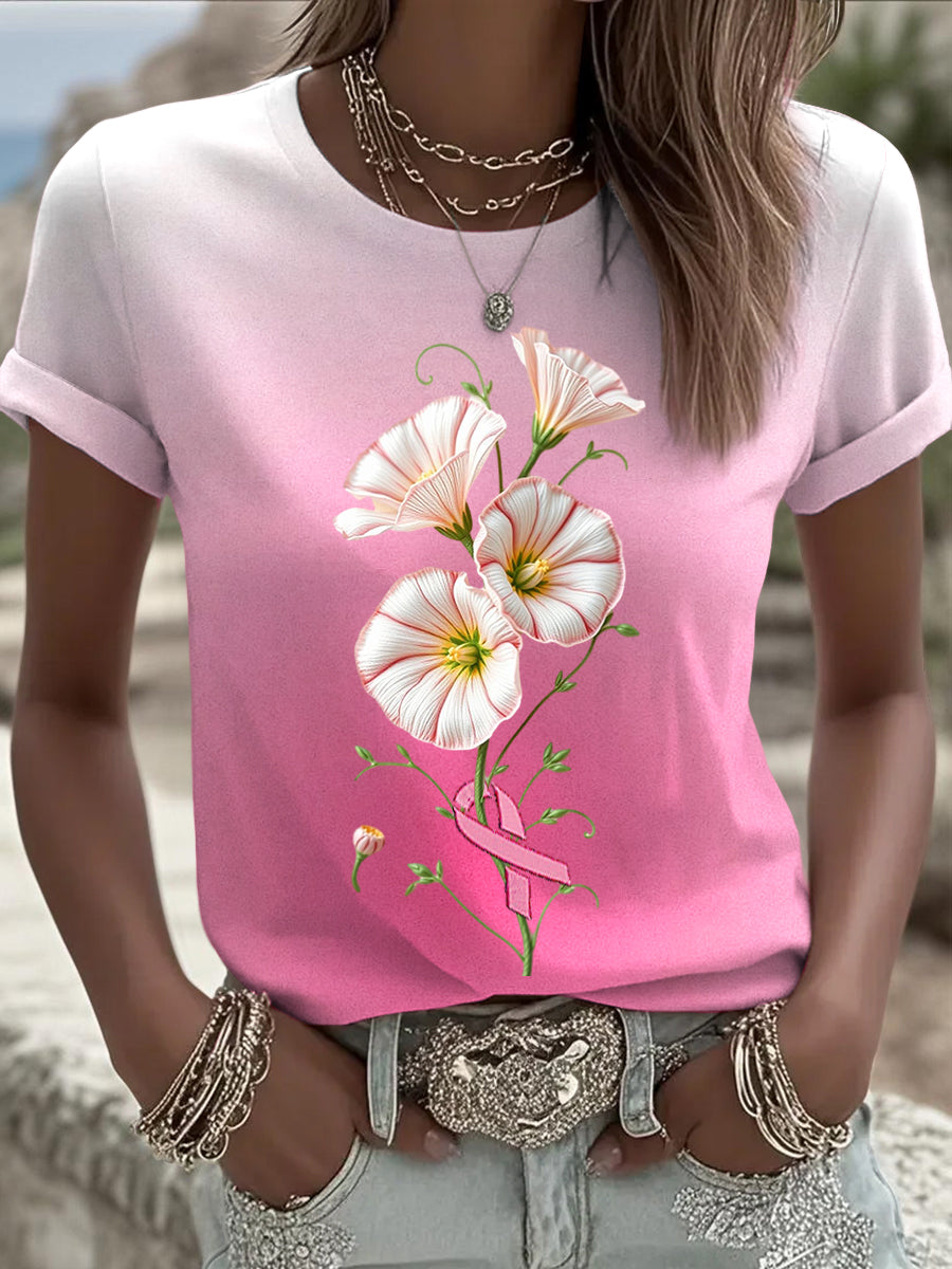Γυναικείο Vintage ροζ λουλούδια Casual T-Shirt