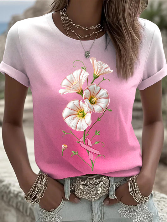 Γυναικείο Vintage ροζ λουλούδια Casual T-Shirt