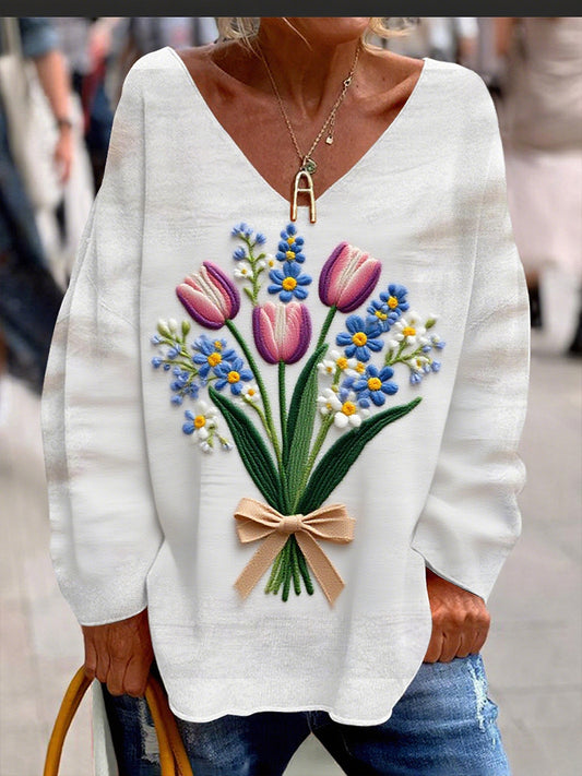 Γυναικείο Vintage Floral Εκτύπωση άνετο περιστασιακό κορυφαίο