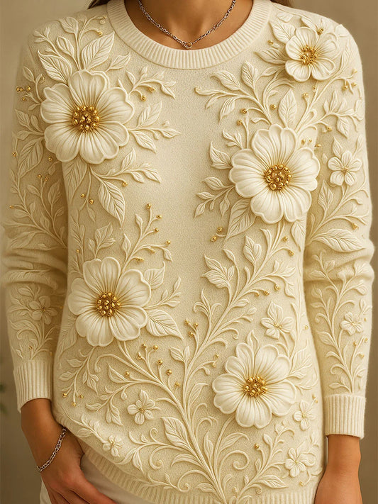 Γυναικείο Vintage Floral Εκτύπωση άνετο περιστασιακό πουλόβερ