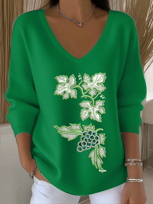 Γυναικείο Vintage αμπέλι παγωτά τέχνη V-λαιμό κορυφαίο