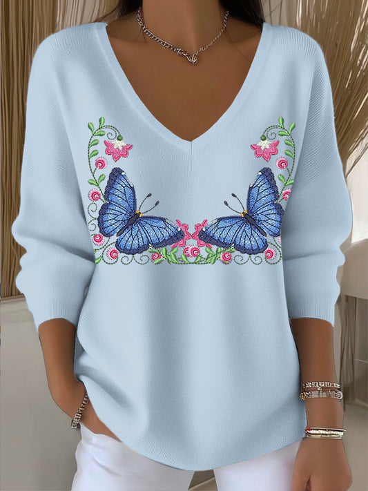 Γυναικείο Vintage πεταλούδα ανθρακική τέχνη V-λαιμό κορυφαίο