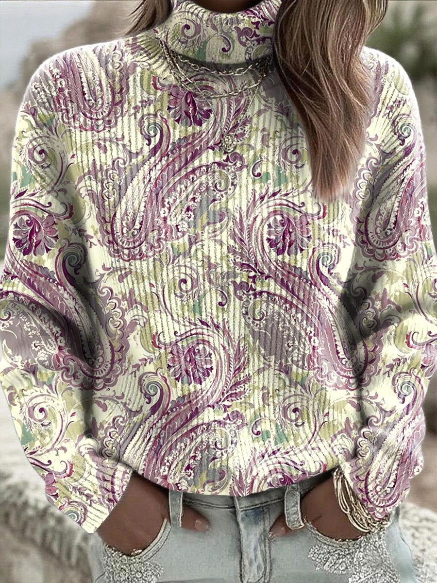 Γυναικείο κομψό Paisley Casual Turtleneck Jumper Ζιβάρ