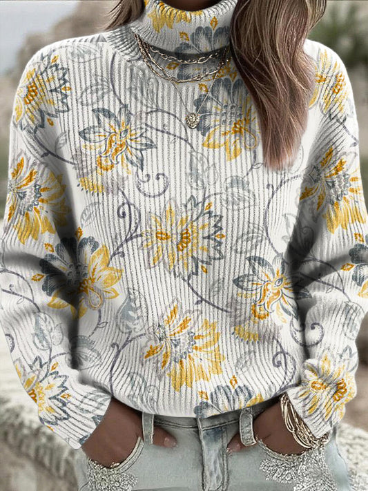 Γυναικείο κίτρινο μοτίβο ψηλό λαιμό άλμας