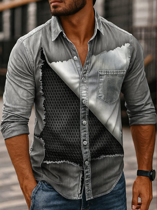 Retro Αφηρημένη τέχνη διαβάθμιση εκτύπωση Casual μακριά μανίκι πουκάμισα