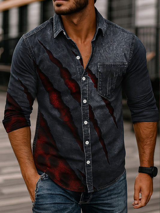 Retro Αφηρημένη τέχνη διαβάθμιση εκτύπωση Casual μακριά μανίκι πουκάμισα