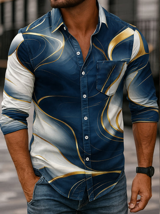 Retro Αφηρημένη τέχνη διαβάθμιση εκτύπωση Casual μακριά μανίκι πουκάμισα