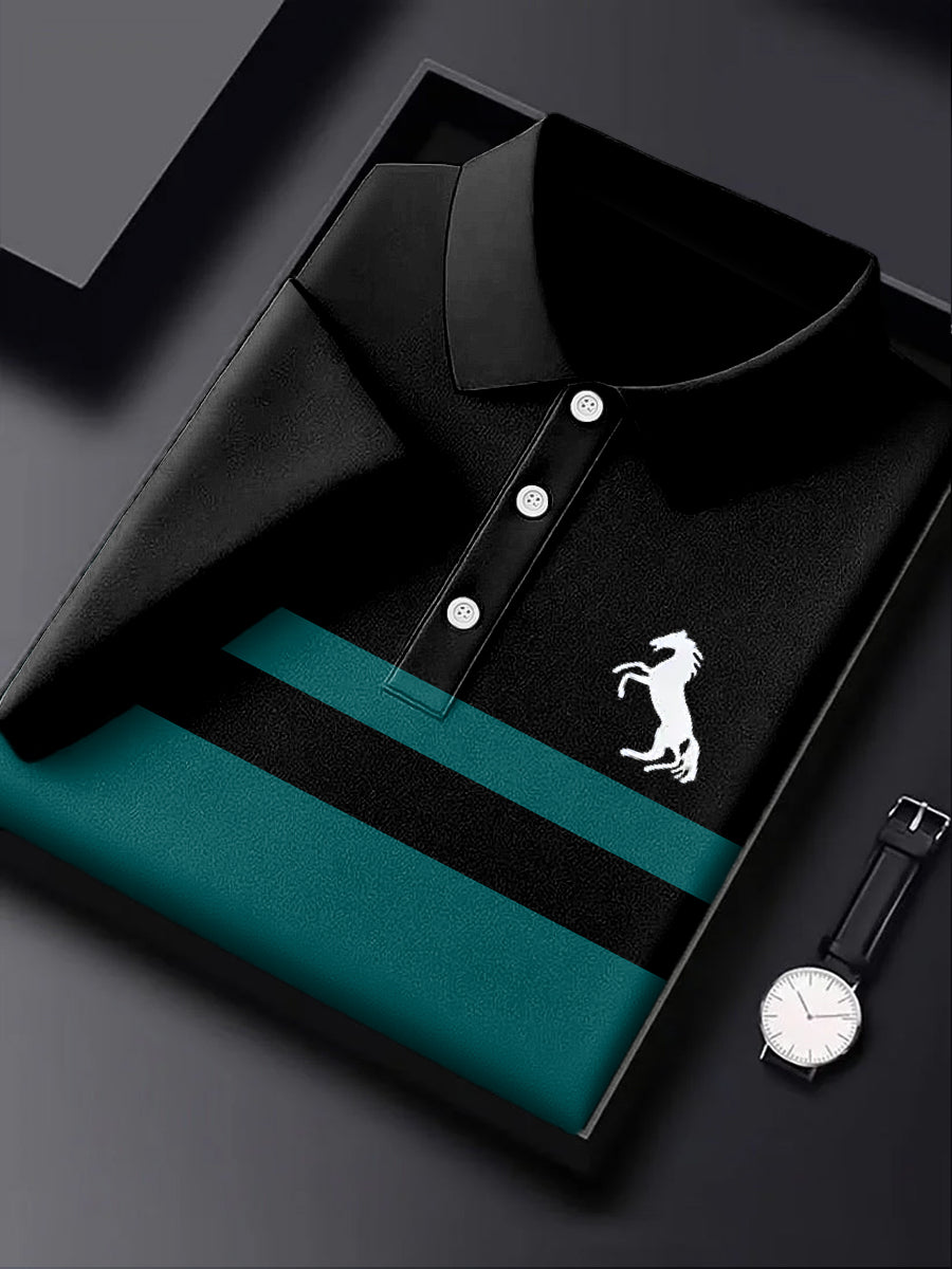 Ανδρική μόδα περιστασιακή επιχείρηση Patchwork ριγέ Πόλο πουκάμιση