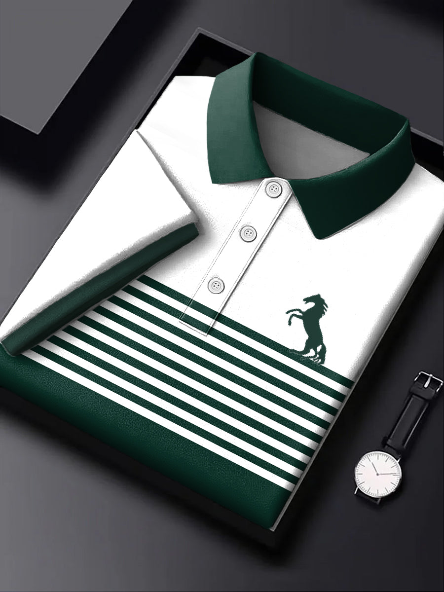 Ανδρική μόδα περιστασιακή επιχείρηση πράσινο ριγέ Πόλο πουκάμιση