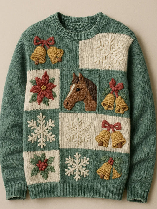 Γυναικείο Vintage Χριστούγεννα εκτύπωση άνετο περιστασιακό πουλόβερ.