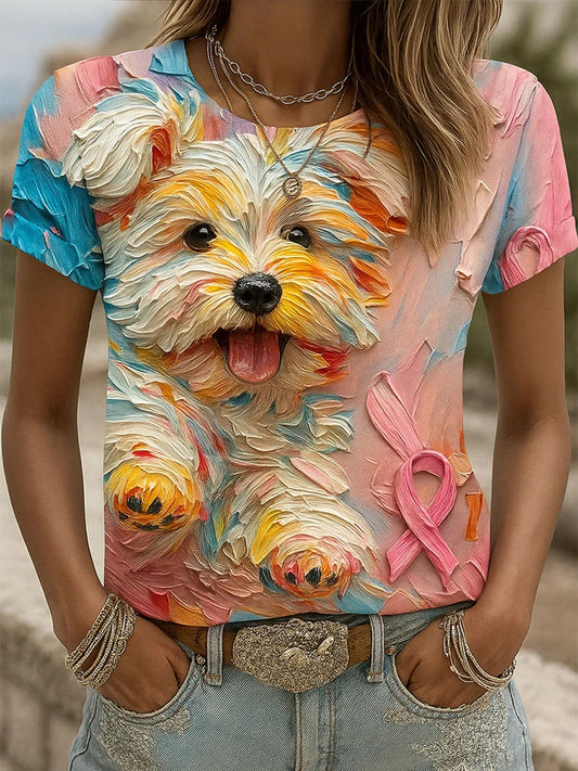 Γυναικείο καρκίνο του μαστού ζώο εκτύπωση βαμβάκι T-Shirt