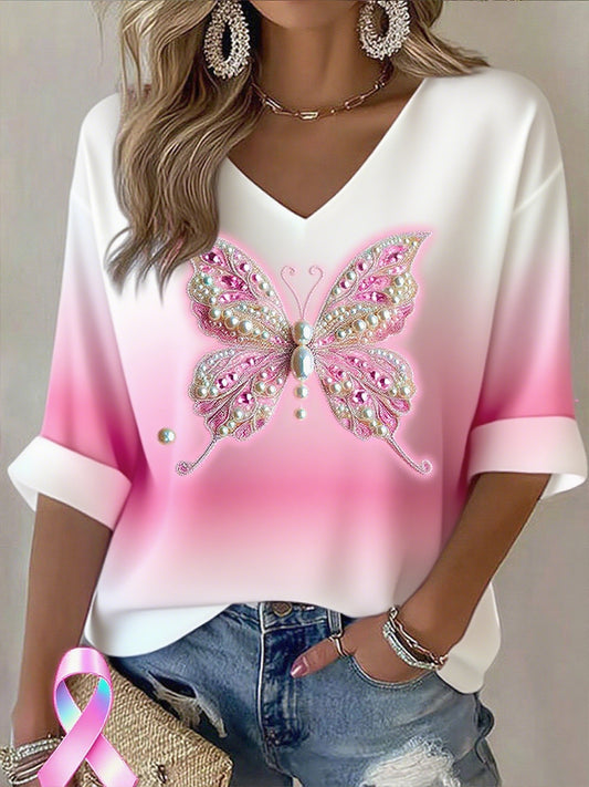 Γυναικείο καρκίνο του μαστού κορδέλα εκτύπωση βαμβάκι κορυφαίο