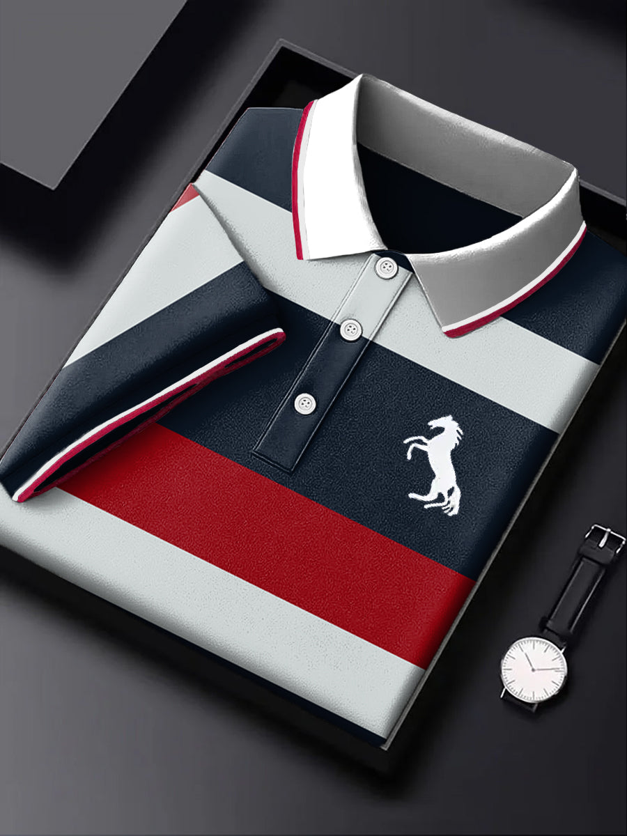 Ανδρικά Vintage χρώμα-κλείδι ριγέ επιχείρηση Polo πουκάμιση