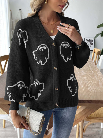 Γυναικείο Αποκριάτικο φάντασμα V-λαιμό πλεκτό ζαρτιδάνο-1